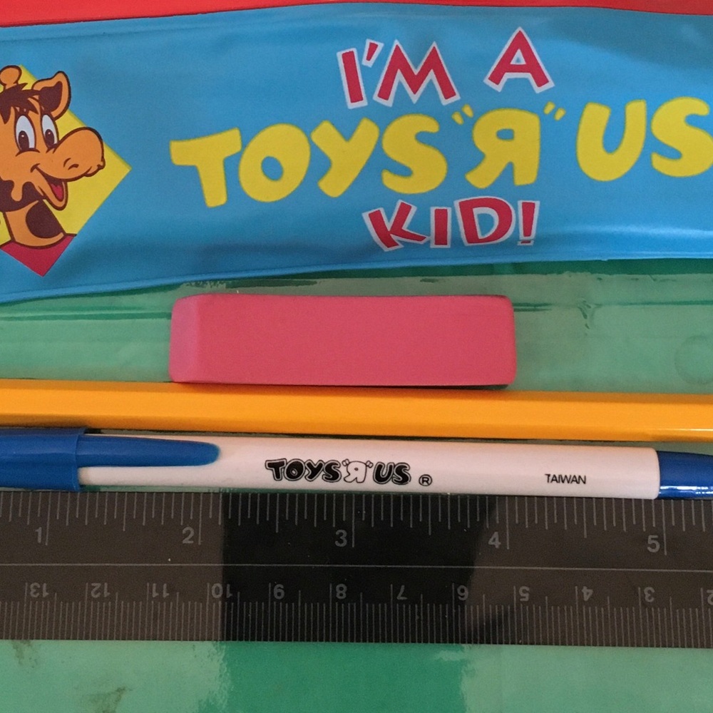 Vintage Toys R Us 1995 Kids Geoffrey Giraffe 5 Pc Pencil Case Bag Pouch Zipper